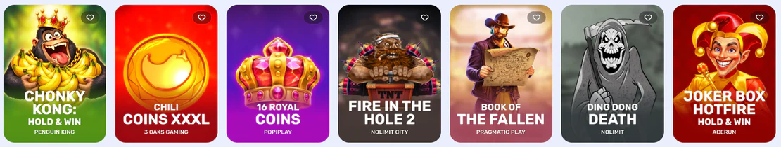Goodman Casino overzicht van populaire slots zoals Chonky Kong Hold & Win, Chili Coins XXXL, 16 Royal Coins, Fire in the Hole 2 en Joker Box Hotfire